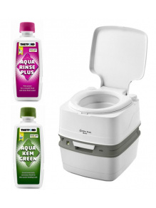 Toaleta turystyczna przenośna ze wskaźnikiem Campa Potti Qube XGL Luxe + Zestaw płynów Aqua Kem Green 0.375 L i Aqua Rinse Plus 0.4 L  - Thetford