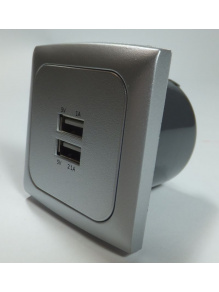 Gniazdo C-line USB podwójne 3,1 A + ramka + isobox srebrne - Haba